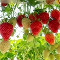 Harvesting of fresh ripe big red strawberry fruit in Dutch green Royalty Free Stock Photo