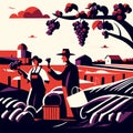 Harvesting grapes on the vineyard. Vector illustration in flat style Generative AI