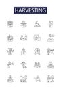 Harvesting line vector icons and signs. Reap, Crop, Collect, Pluck, Winnow, Pick, Cull, Harvesting outline vector