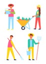 Harvesting People Icons Set Vector Illustration