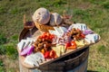 Harvesting season traditional Romanian food plate with cheese, b