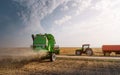 Harvesting of soybean field with combine Royalty Free Stock Photo