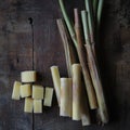 Harvesting sugarcane segmented stalks display in a natural setting food photography rustic kitchen macro view agriculture