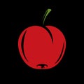 Harvesting symbol, single vector red fruit isolated. Ripe organic whole sweet apple, healthy food idea design icon.