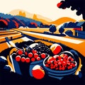 Harvesting time in Tuscany, Italy. Vector illustration generative AI