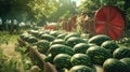 Harvesting watermelons on a farm field