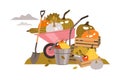 Harvesting with Wheelbarrow and Crate with Ripe Vegetables as Seasonal Yield Vector Illustration