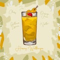 Harvey Wallbanger Contemporary classic cocktail illustration. Alcoholic bar drink hand drawn vector. Pop art