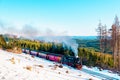 Harz national park Germany, historic steam train in the winter, Drei Annen Hohe, Germany,Steam locomotive of the Harzer Royalty Free Stock Photo