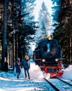 Harz national park Germany, historic steam train in the winter, Drei Annen Hohe, Germany,Steam locomotive of the Harzer Royalty Free Stock Photo