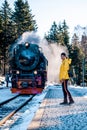 Harz national park Germany, historic steam train in the winter, Drei Annen Hohe, Germany,Steam locomotive of the Harzer Royalty Free Stock Photo