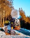 Harz national park Germany, historic steam train in the winter, Drei Annen Hohe, Germany,Steam locomotive of the Harzer Royalty Free Stock Photo