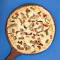 Truffle Mushroom Pizza on blue background, top view