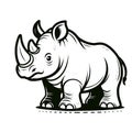 Black and white silhouette line art drawing of a rhinoceros