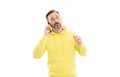 he has a problem. reply on call. phone talk. mature thoughtful man answer the phone. Royalty Free Stock Photo