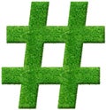 Hash sign symbol with grass texture. Eco Friendly Typography.