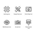 Hash tag, Design Tools, Home Page, Web Browser, Id card, Shop location, icon Royalty Free Stock Photo