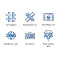 Hash tag, Design Tools, Home Page, Web Browser, Id card, Shop location, icon Royalty Free Stock Photo