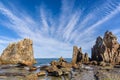 Hashigui Rocks amazing stone formations in Kushimoto Town in Kii Peninsula of Wakayama Prefecture in Japan Royalty Free Stock Photo