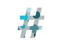 hashtag of the alphabet made with several blue dots and a gray background