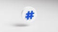 Hashtag Blue Glass Icon Button on Circle App Symbol 3D Render