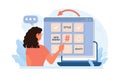 Hashtag. Character using digital device for sending posts and sharing