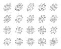 Hashtag charcoal draw line icons vector set Royalty Free Stock Photo