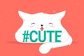 Hashtag cute concept flat vector illustration of funny cat hugging letters cute and smiling