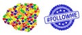 hashtag Followme Scratched Badge and Vibrant Heart Mosaic Map of Kauai Island for LGBT