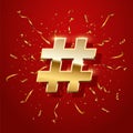 Hashtag with golden serpentine realistic 3D illustration