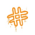 Hashtag - graffiti leaking sign in orange over white. Spray textured vandal street art. Vector sprayed illustration.