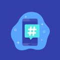 Hashtag icon with smart phone, vector