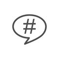 Hashtag icon in speech bubble. Vector illustration, flat design