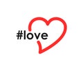 Hashtag love icon. Phrase from a social network. Heart icon