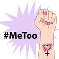 Hashtag MeToo vector illustration with fist of a feminist.