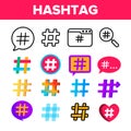 Hashtag, Number Sign Vector Color Icons Set