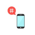 Hashtag in red speech bubble with smartphone Royalty Free Stock Photo