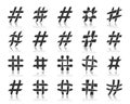 Hashtag black silhouette icons vector set Royalty Free Stock Photo