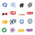 Hashtag, social media icons set