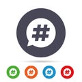 Hashtag speech bubble sign icon.