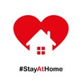 Hashtag stay home. Red heart icon and house symbol on a white background. Isolated object. Vector Royalty Free Stock Photo