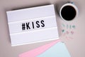 Hashtag with word Kiss. Love, relationships, Valentine`s Day and Christmas concept Royalty Free Stock Photo