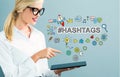 Hashtags text with business woman Royalty Free Stock Photo