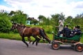 Hasids pilgrims during a horse walk by the historical places of their ancestors