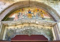 Eligious biblical scene fresco with Jesus Christ, Mother Mary and Saints