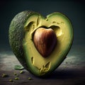 Hass avocado cut with shape heart. Illustration