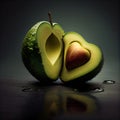 Hass avocado fruit cut with shape heart. Illustration