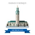 Hassan II Mosque in Morocco. Flat cartoon vector i