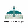 Hassan II Mosque in Morocco vector flat icon. It is the second largest functioning mosque in Africa and is the 7th largest in the