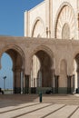 Hassan 2 mosque in Casablanca Morocco 12/31/2019 with arches and blue sky Royalty Free Stock Photo